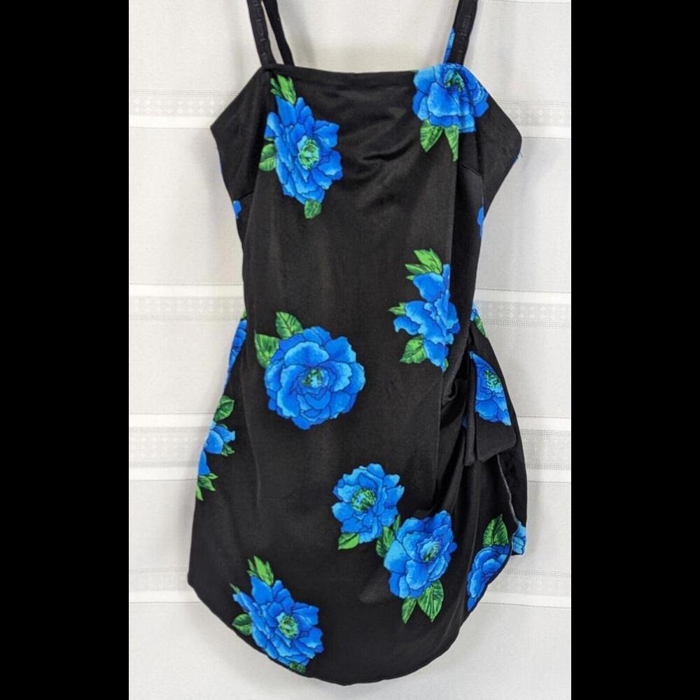 Vintage 70s Roxanne One Piece Swimsuit 14 36B Floral Print Rockabilly Pin Up